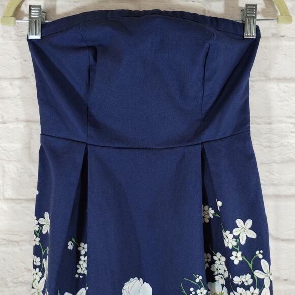 A Old Navy Women's Blue Floral Strapless A Line Fit & Flare Canvas Dress Size 0 - Picture 8 of 13